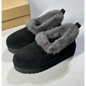 UGG Nita Genuine Shearling Slipper Womens 8 Black Suede Leather Wool